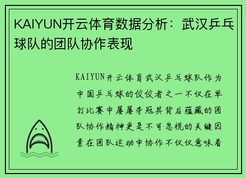 KAIYUN开云体育数据分析：武汉乒乓球队的团队协作表现